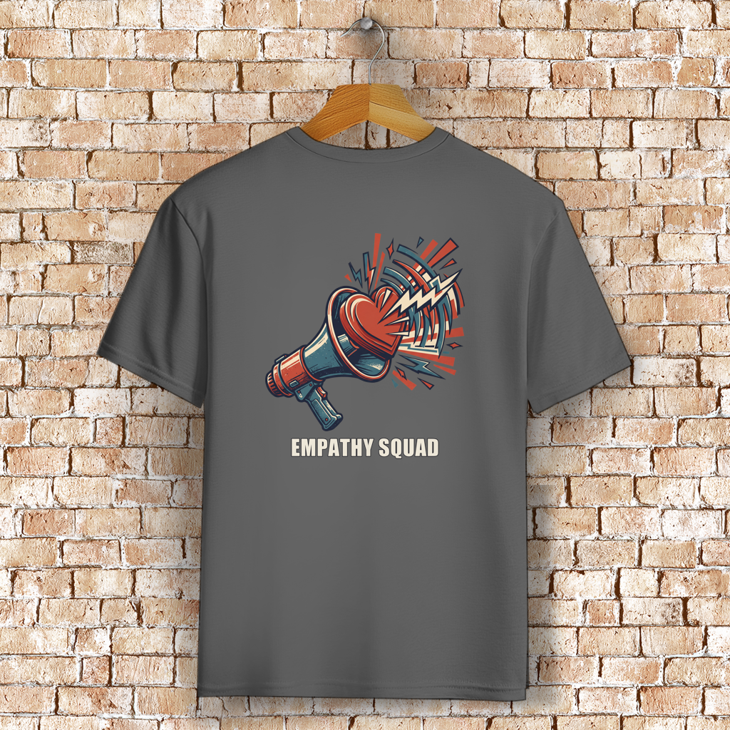 Empathy Squad Megafon & Herz T-Shirt in Dunkelgrau meliert – Rückansicht
