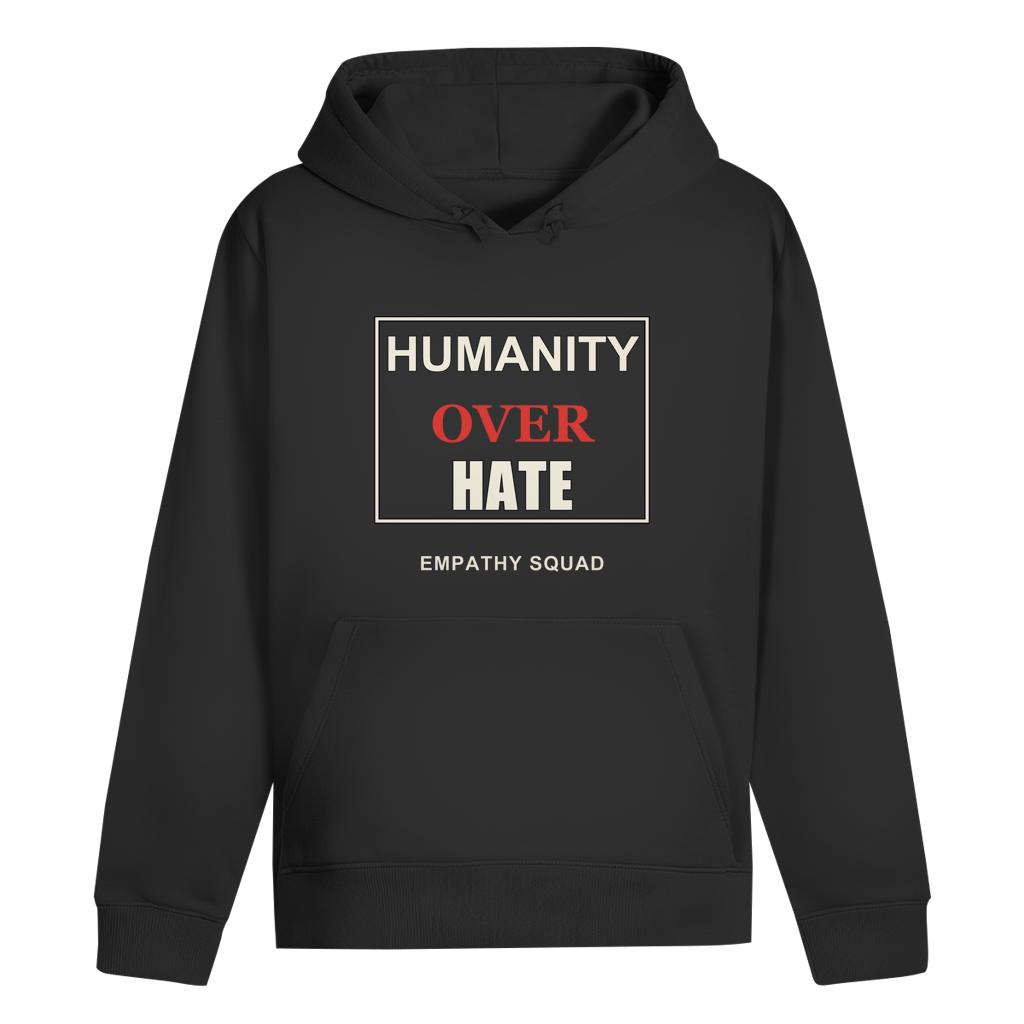 Humanity Over Hate Hoodie in Schwarz – Vorderansicht