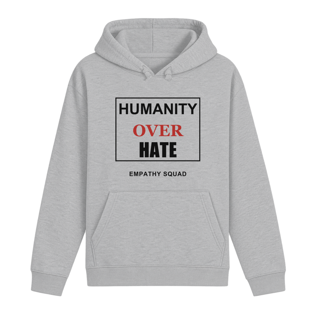 Humanity Over Hate Hoodie in Grau meliert – Vorderansicht