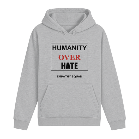 Humanity Over Hate Hoodie in Grau meliert – Vorderansicht