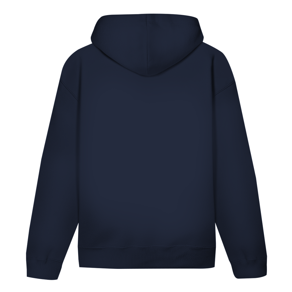 Humanity Over Hate Hoodie in Dunkelblau – Rückansicht
