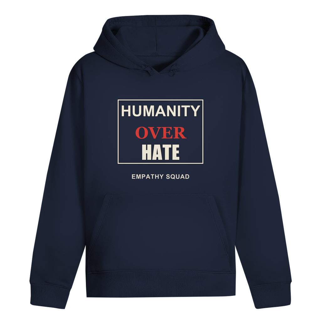 Humanity Over Hate Hoodie in Dunkelblau – Vorderansicht