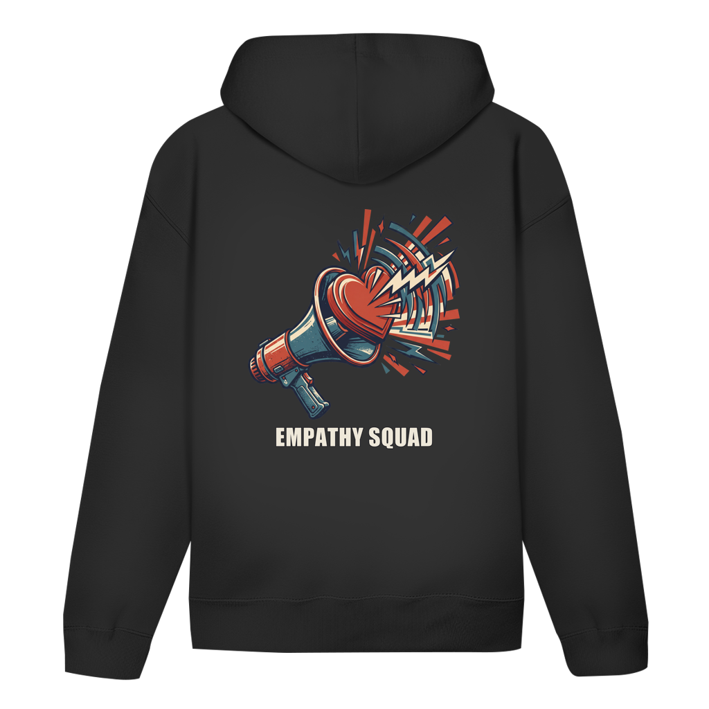 Empathy Squad Megafon & Herz Hoodie in Schwarz – Rückansicht