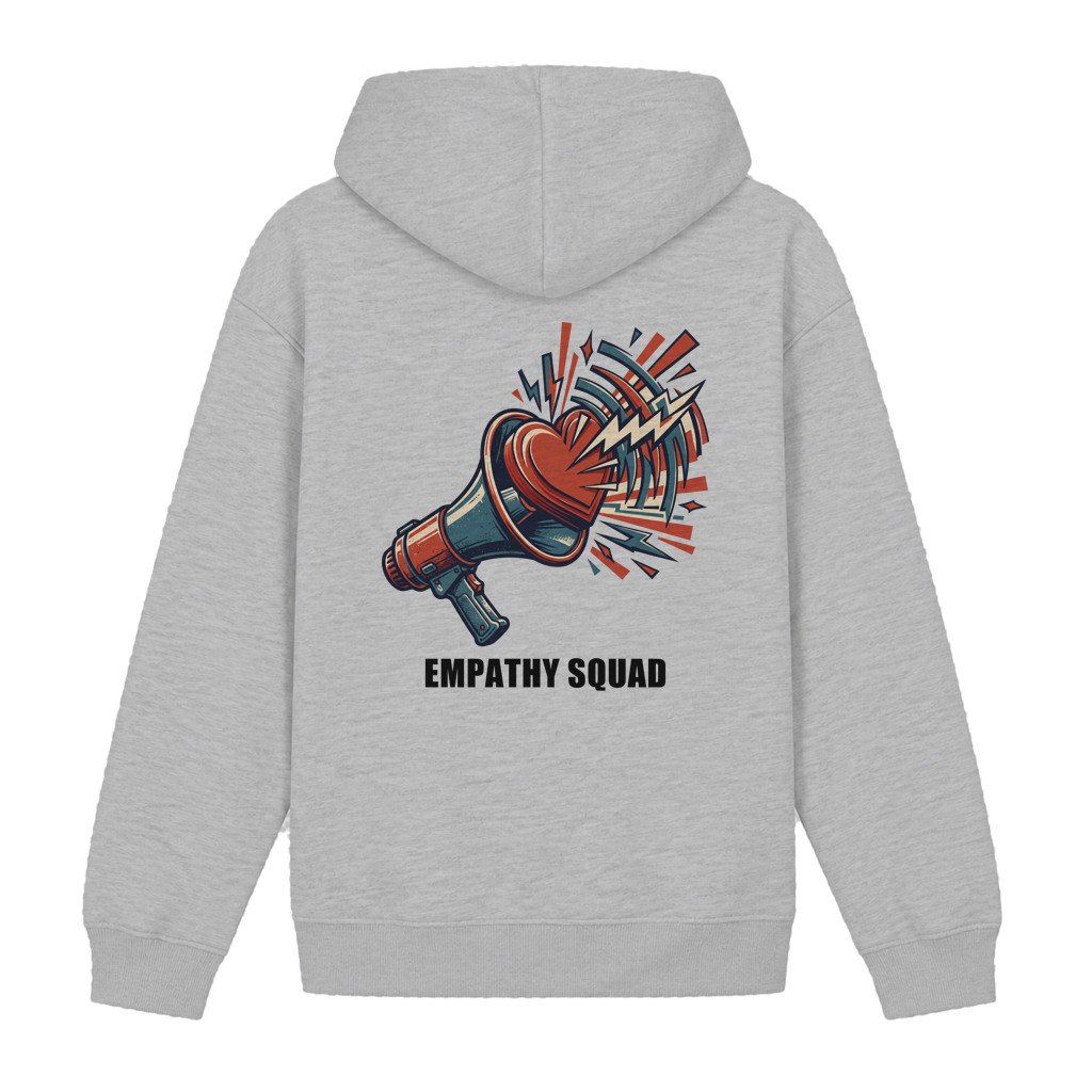 Empathy Squad Megafon & Herz Hoodie in Grau meliert – Rückansicht