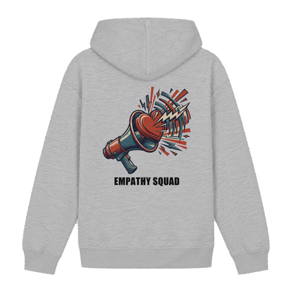 Empathy Squad Megafon & Herz Hoodie in Grau meliert – Rückansicht