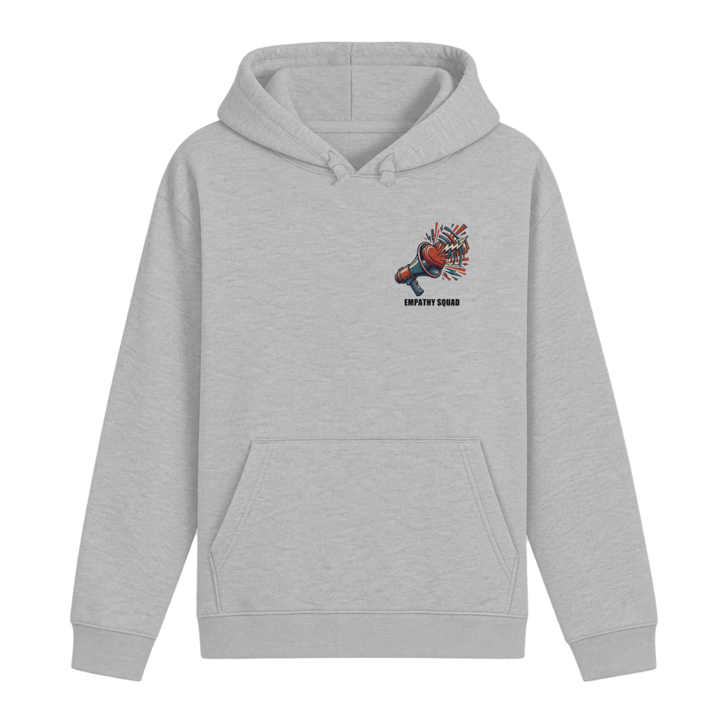 Empathy Squad Megafon & Herz Hoodie in Grau meliert – Vorderansicht