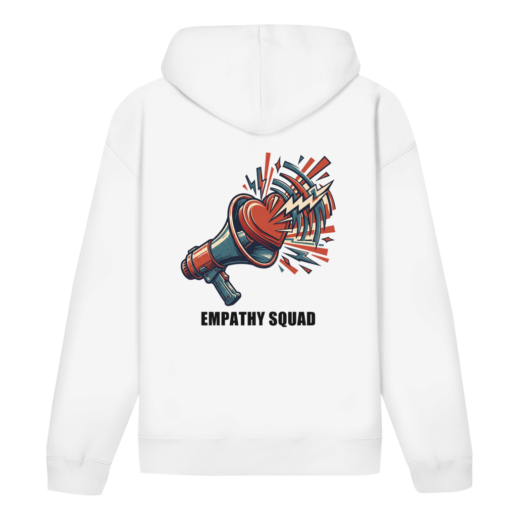 Empathy Squad Megafon & Herz Hoodie in Weiß – Rückansicht