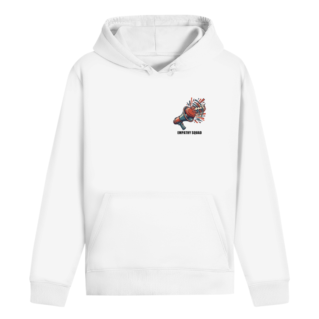 Empathy Squad Megafon & Herz Hoodie in Weiß – Vorderansicht