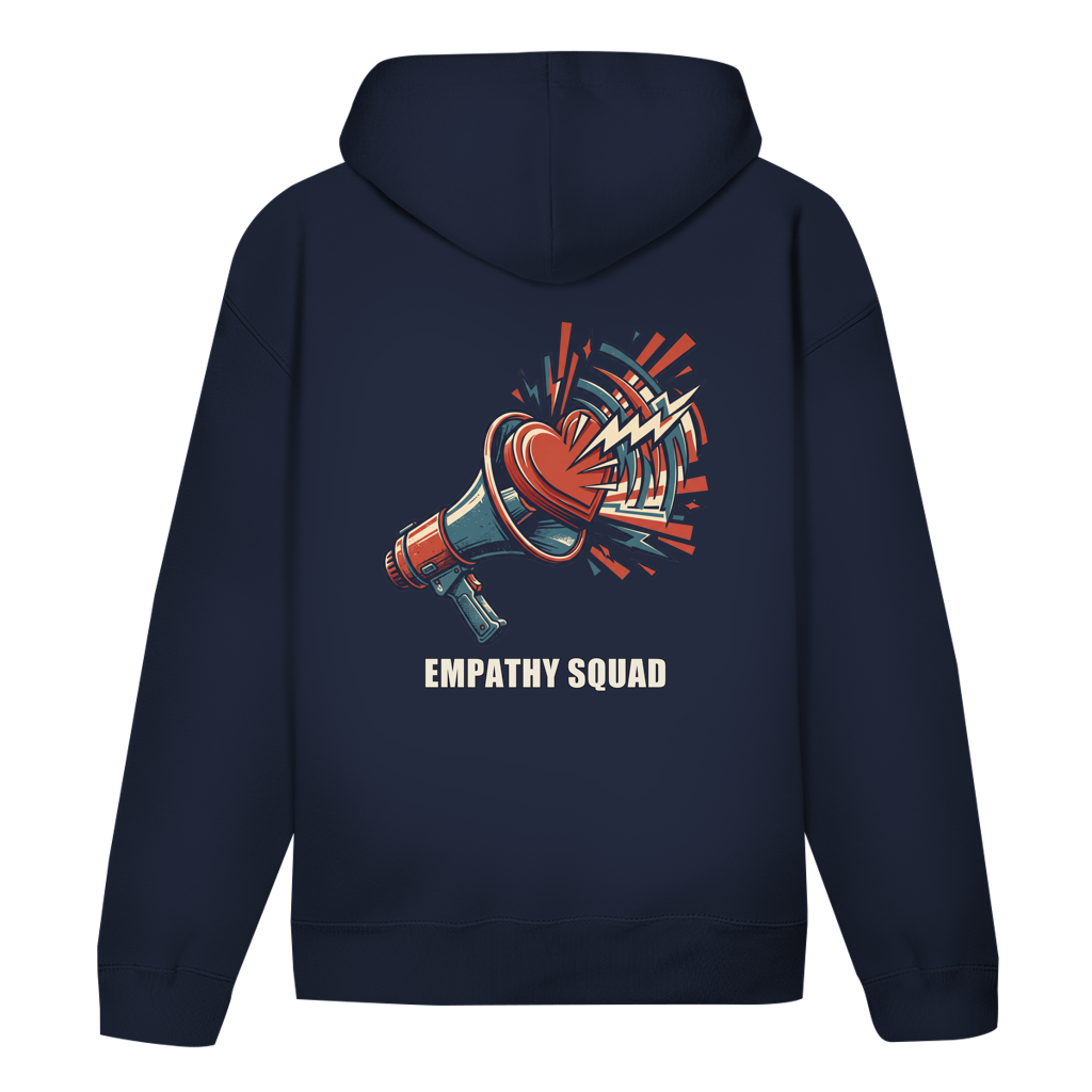 Empathy Squad Megafon & Herz Hoodie in Dunkelblau – Rückansicht