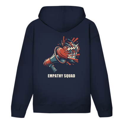 Empathy Squad Megafon & Herz Hoodie in Dunkelblau – Rückansicht