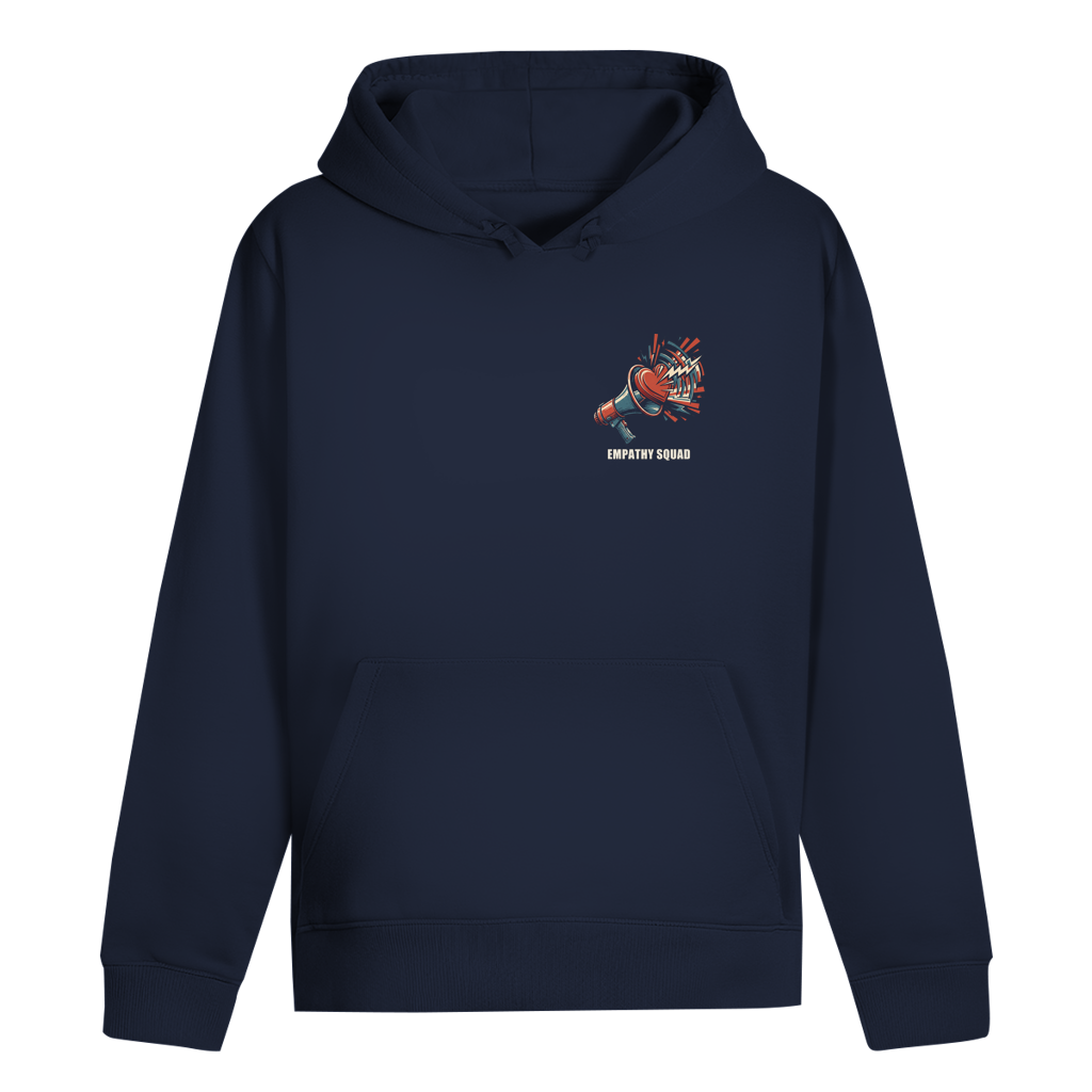 Empathy Squad Megafon & Herz Hoodie in Dunkelblau – Vorderansicht