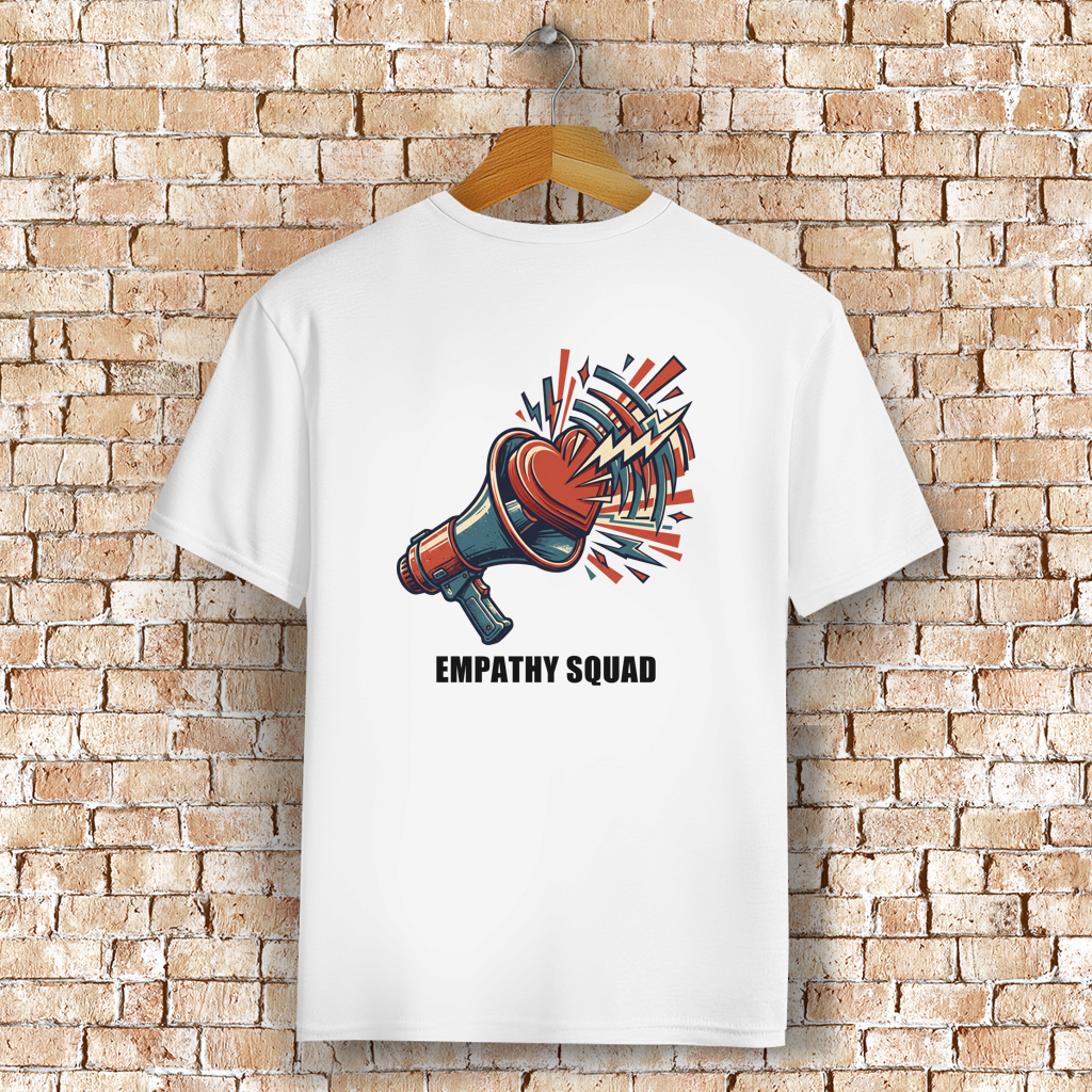 Empathy Squad Megafon & Herz T-Shirt in Weiß – Rückansicht