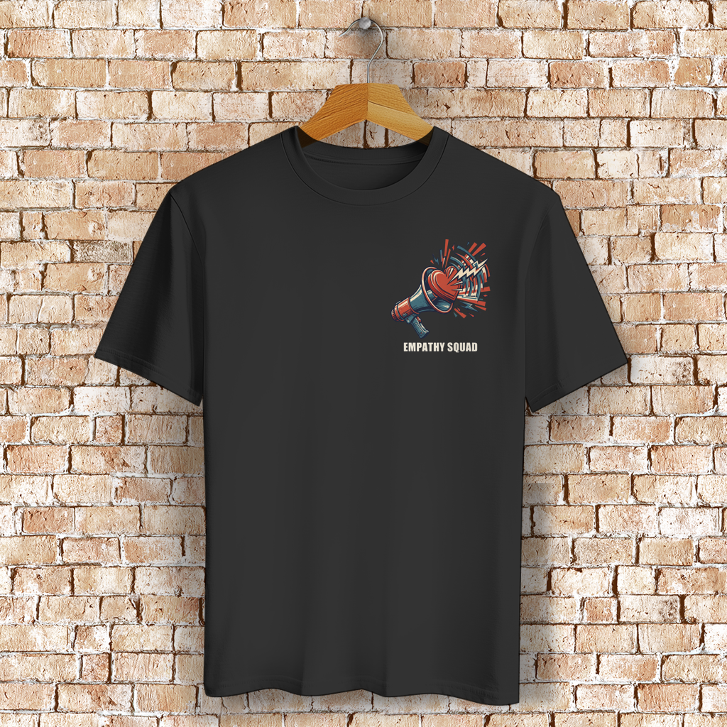 Empathy Squad Megafon & Herz T-Shirt in Schwarz – Vorderansicht
