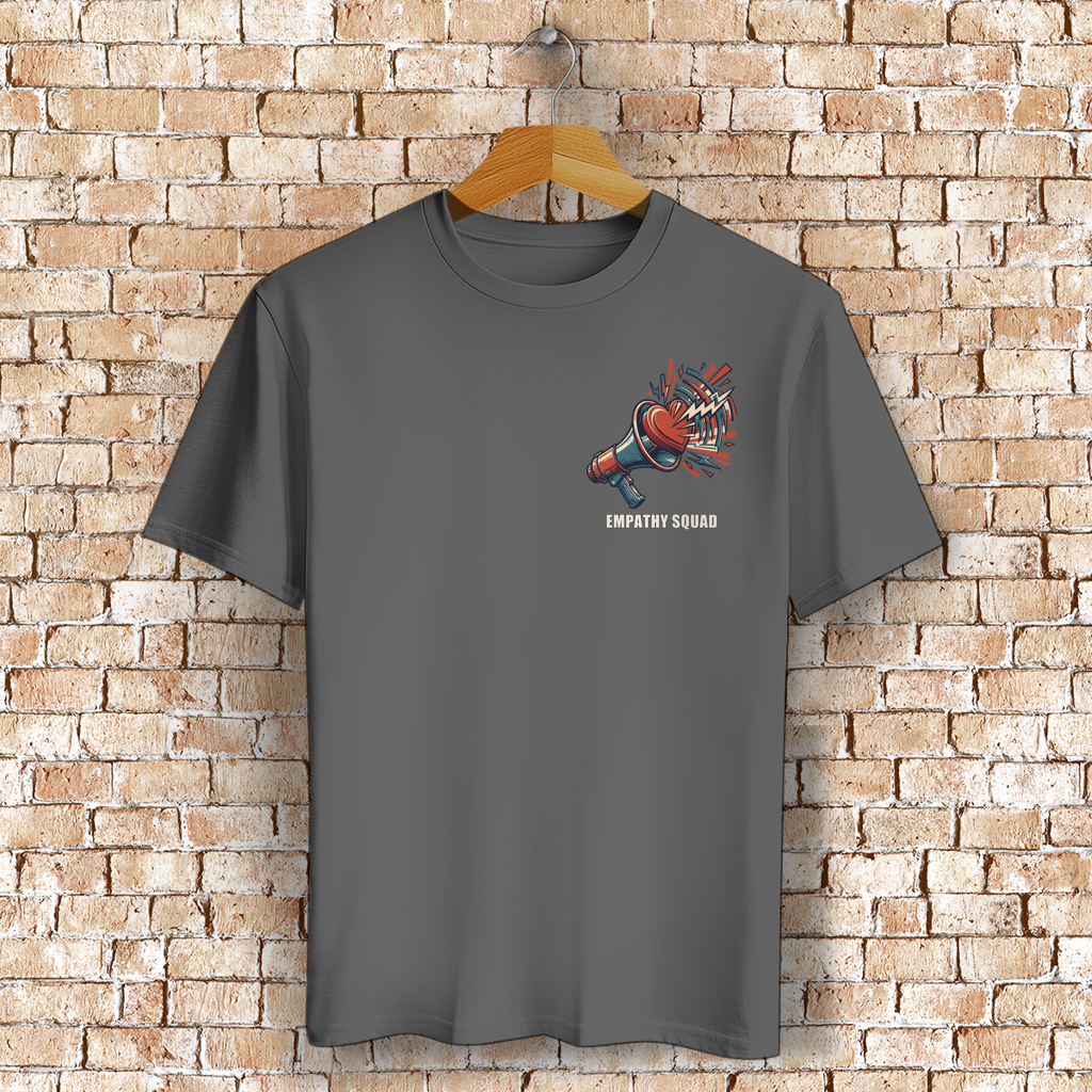 Empathy Squad Megafon & Herz T-Shirt in Dunkelgrau meliert – Vorderansicht