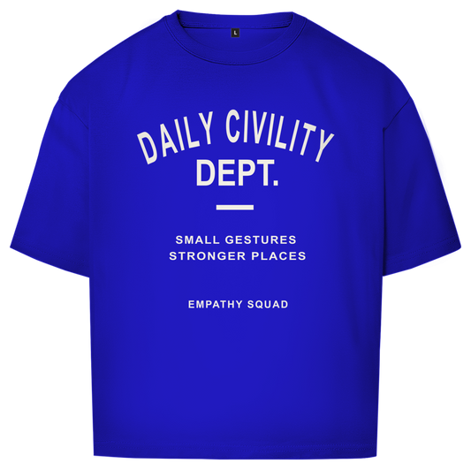 Daily Civility Dept. Oversize Tee in Kobaltblau – Vorderansicht