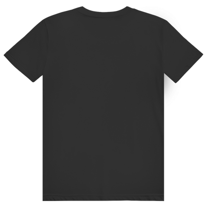 Mockup, Rückansicht: dunkelgraues T-Shirt mit unbedrucktem Rücken.