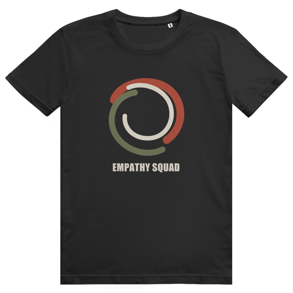 Empathy Squad Dreifarbige Bögen T-Shirt aus Bio-Baumwolle in Schwarz – Vorderansicht